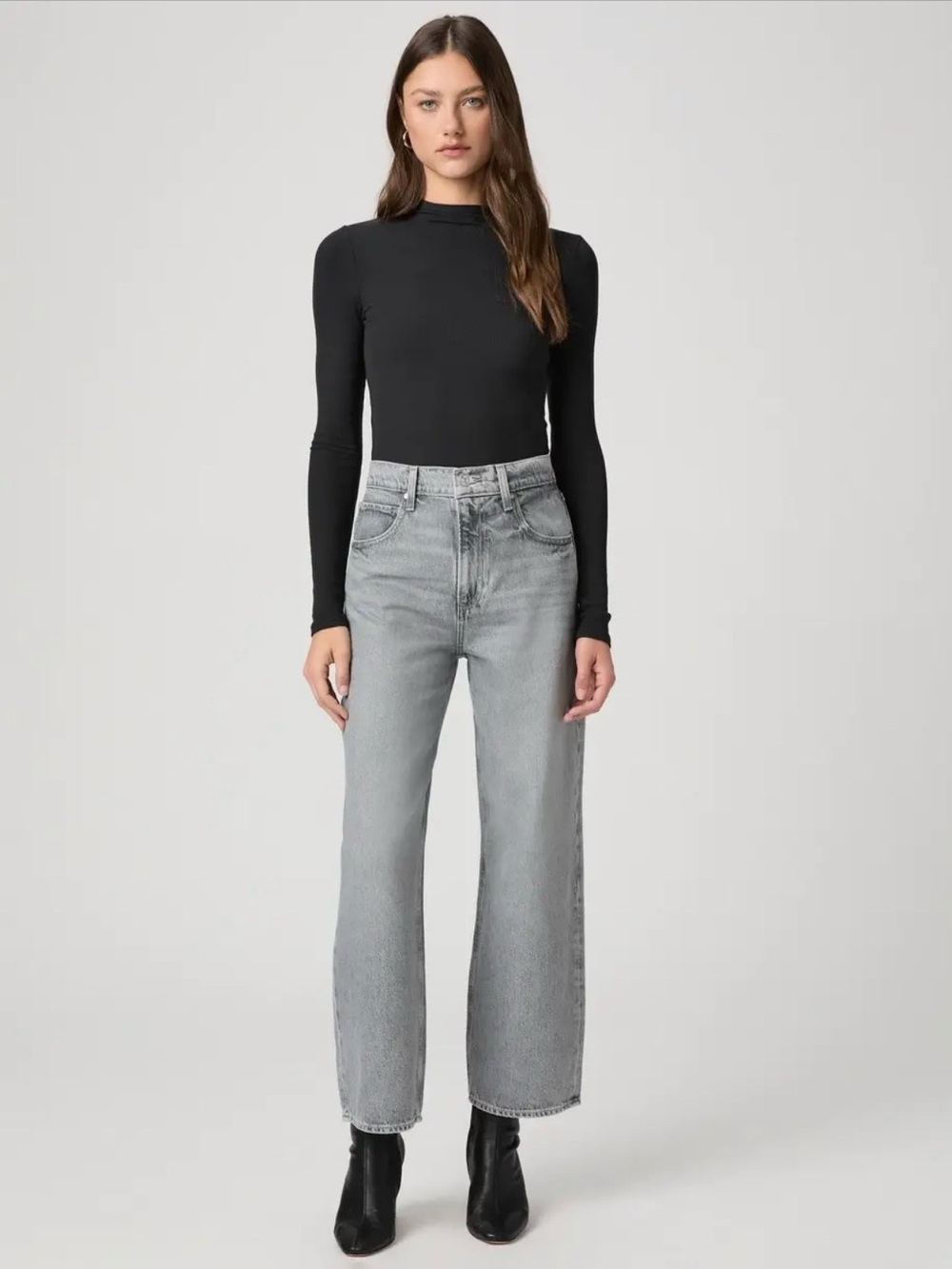 PAIGE Women’s Washed Gray Straight Jeans-100% Organic Cotton